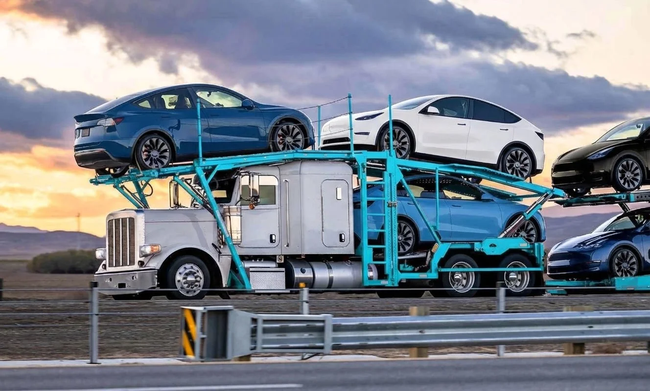 A Clutch Auto Transport car hauler loaded with vehicles on the highway